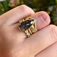 SIGNATURE PRONG RING WITH BLACK RUSTIC PEAR DIAMOND