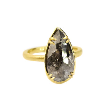 SIGNATURE PRONG RING WITH BLACK RUSTIC PEAR DIAMOND