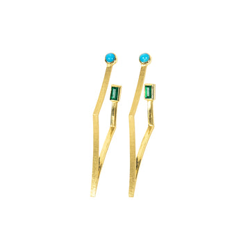 TURQUOISE & EMERALD FALLING STAR HOOPS