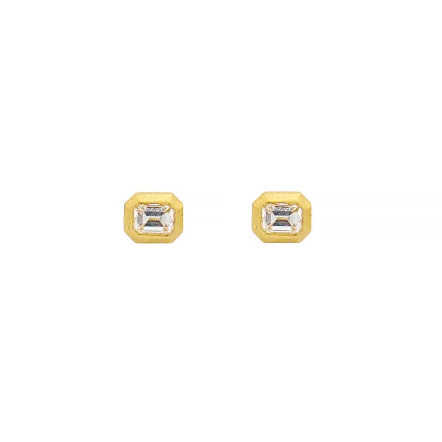 Emerald Cut Geo Bezel Stud Earrings