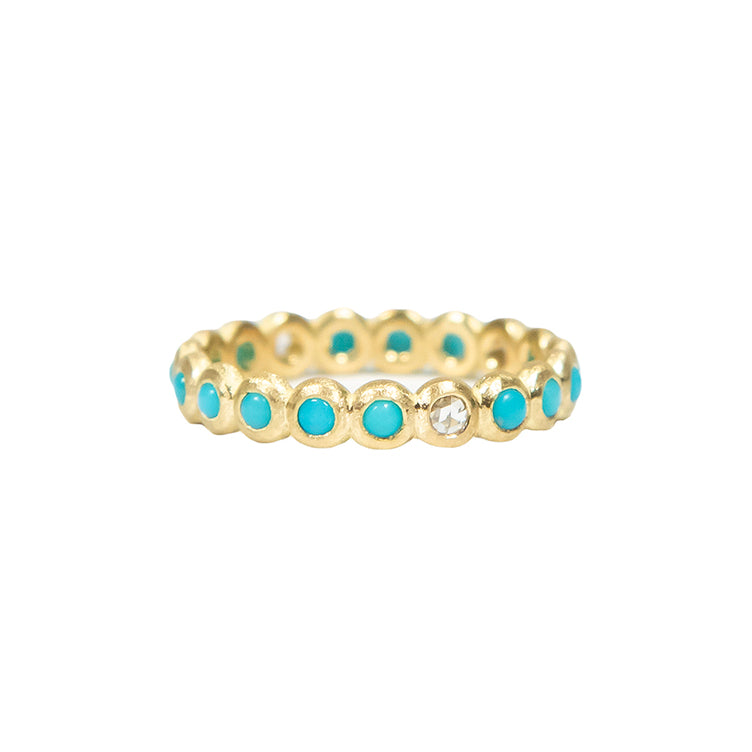 MINI TURQUOISE AND ROSE CUT BEZEL BAND