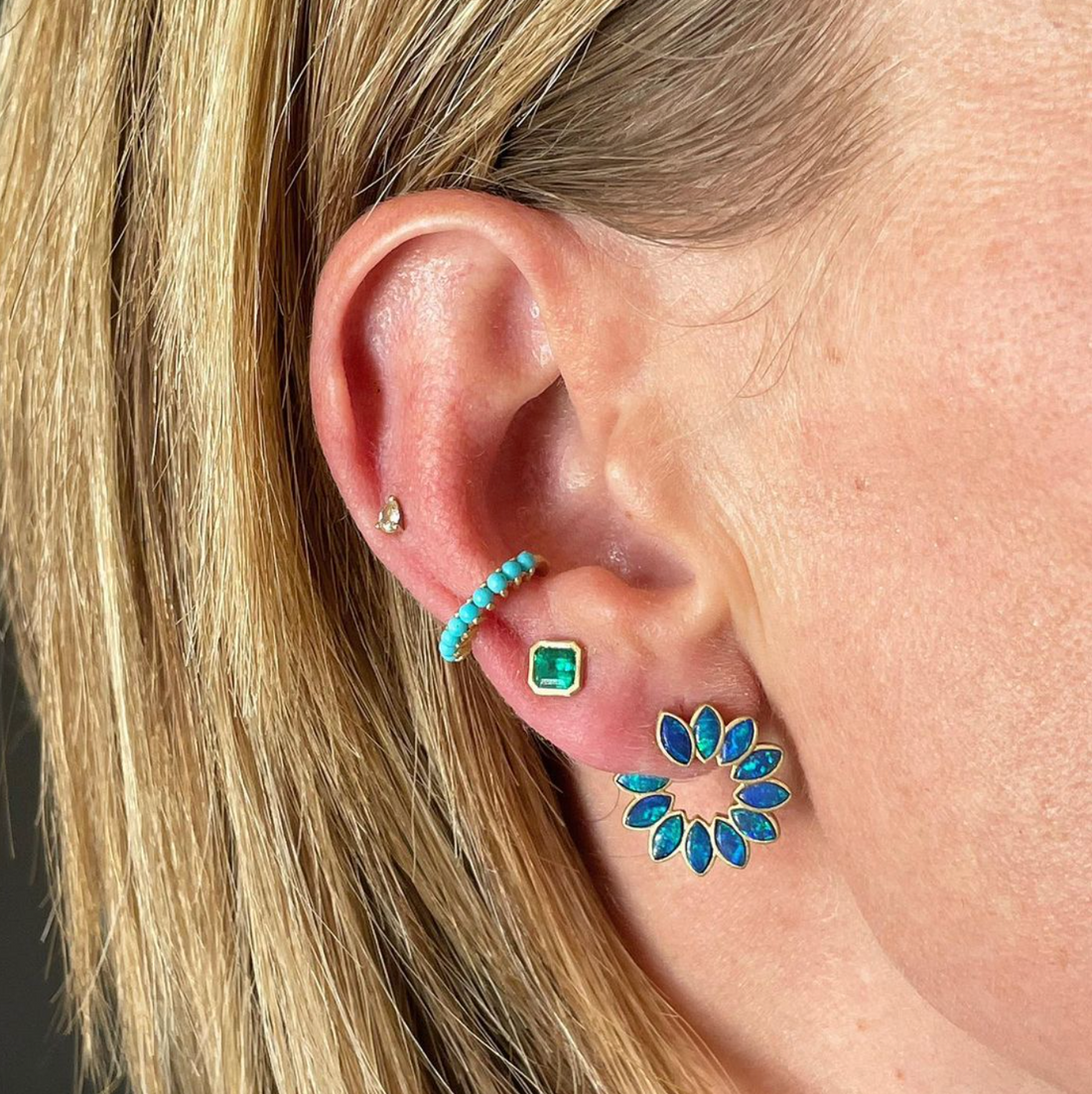 OPAL FORWARD FACING BLOSSOM HOOPS