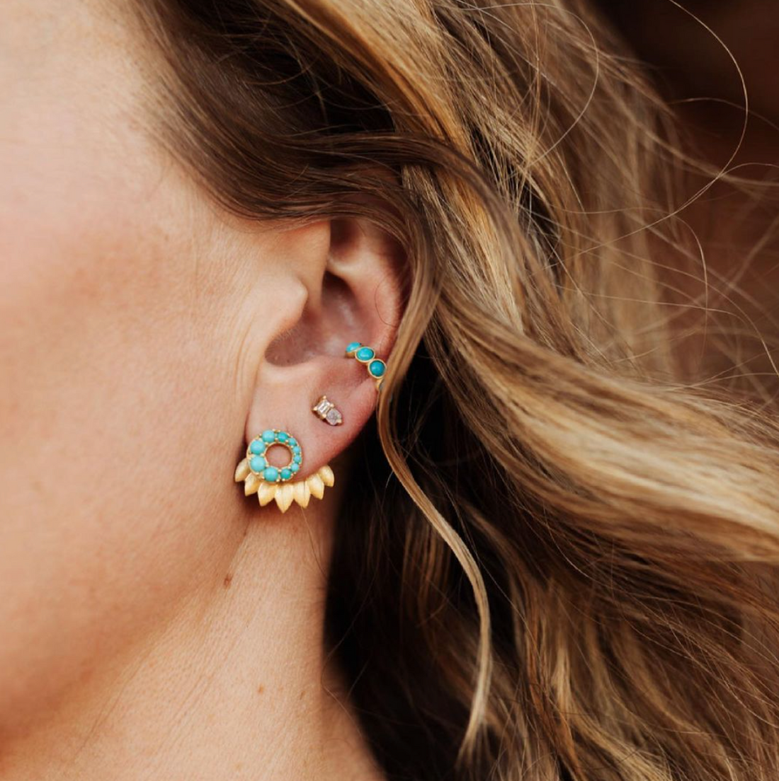 TURQUOISE BEZEL EAR CUFF