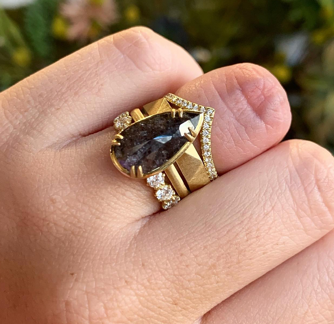 SIGNATURE PRONG RING WITH BLACK RUSTIC PEAR DIAMOND – Samantha Louise  Jewelry